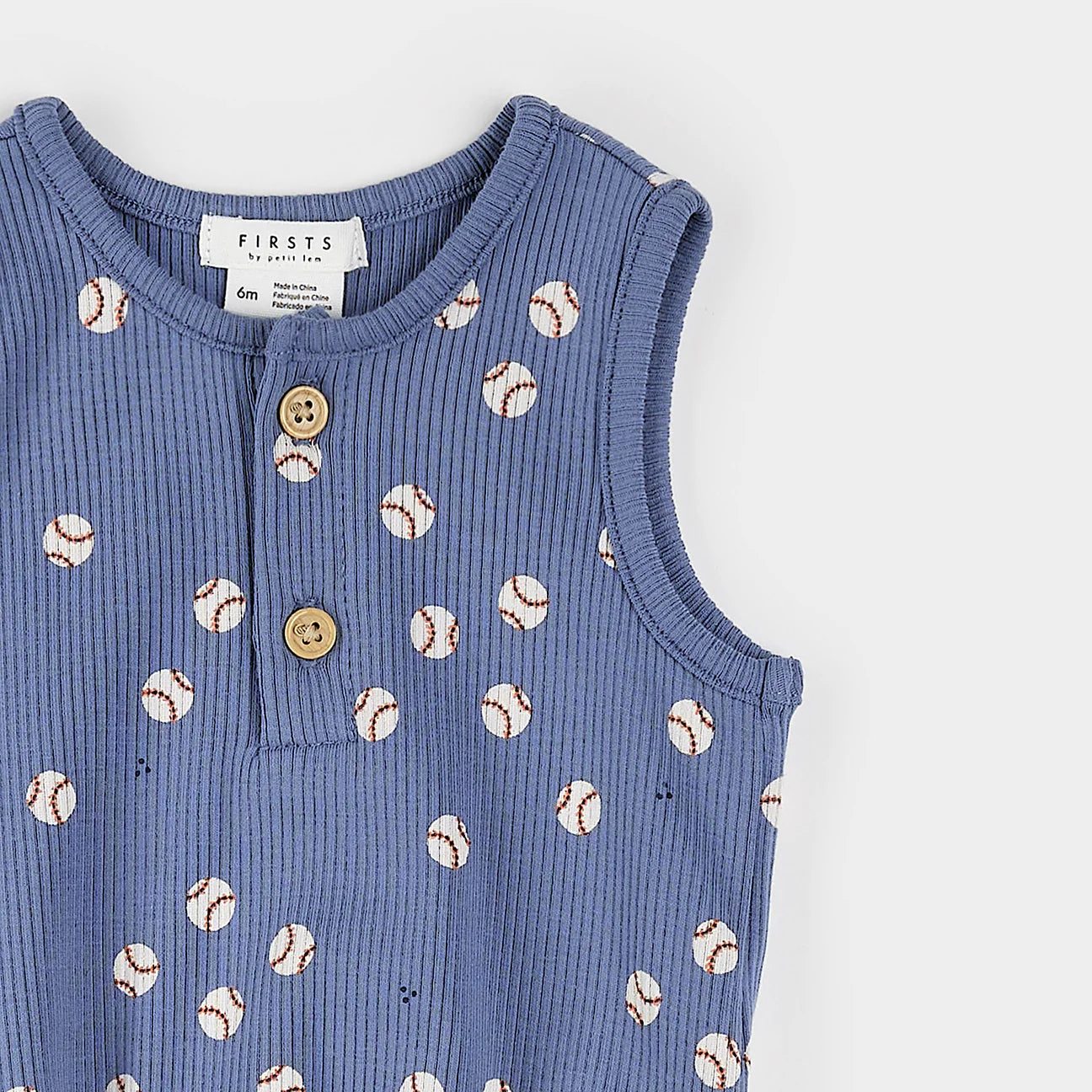 Baseball Print on Ribbed Royal Blue Romper