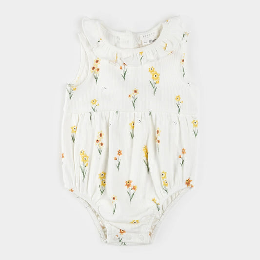 Daffodil Print on Ribbed Off-White Romper