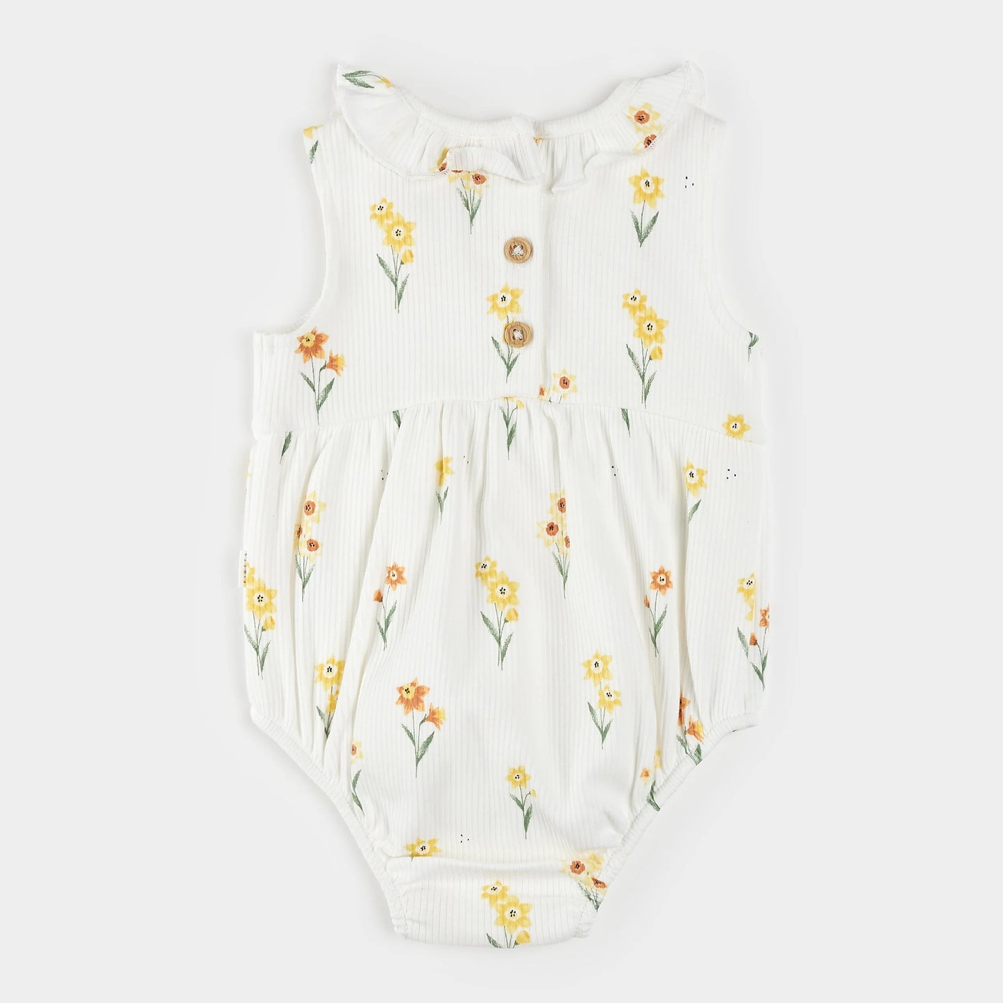 Daffodil Print on Ribbed Off-White Romper