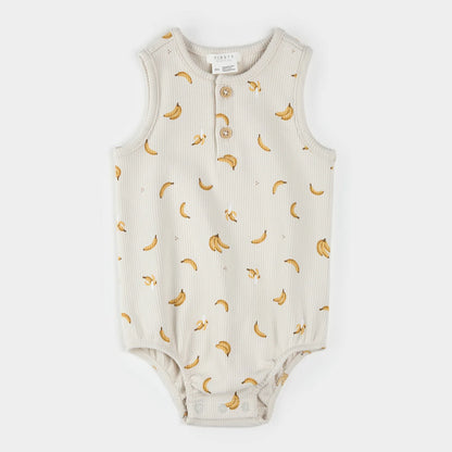 Banana Print on Ribbed Crème Romper