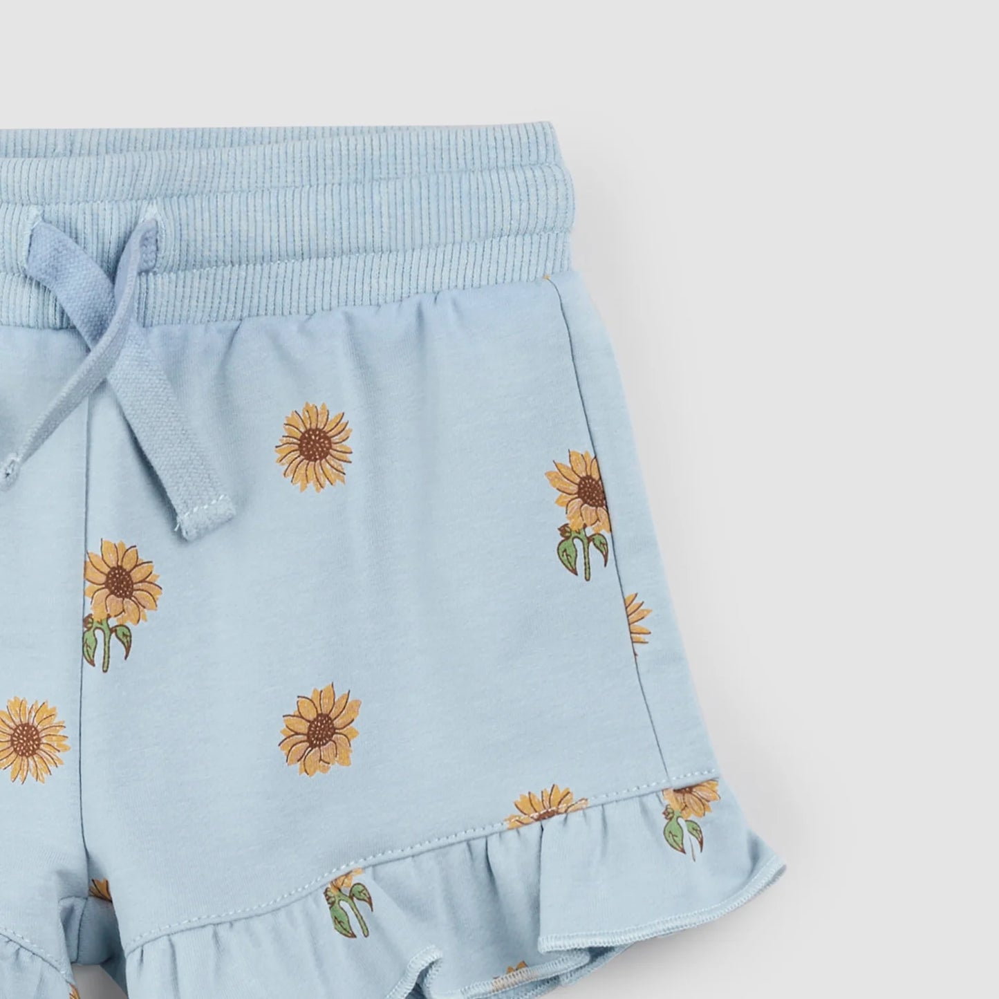 Kids Sunflower Print on Celestial Blue Ruffled Shorts