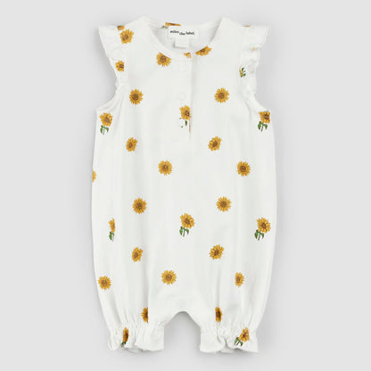 Sunflower Print on Off-White Ruffled Romper