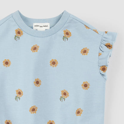 Kids Sunflower Print on Celestial Blue Top