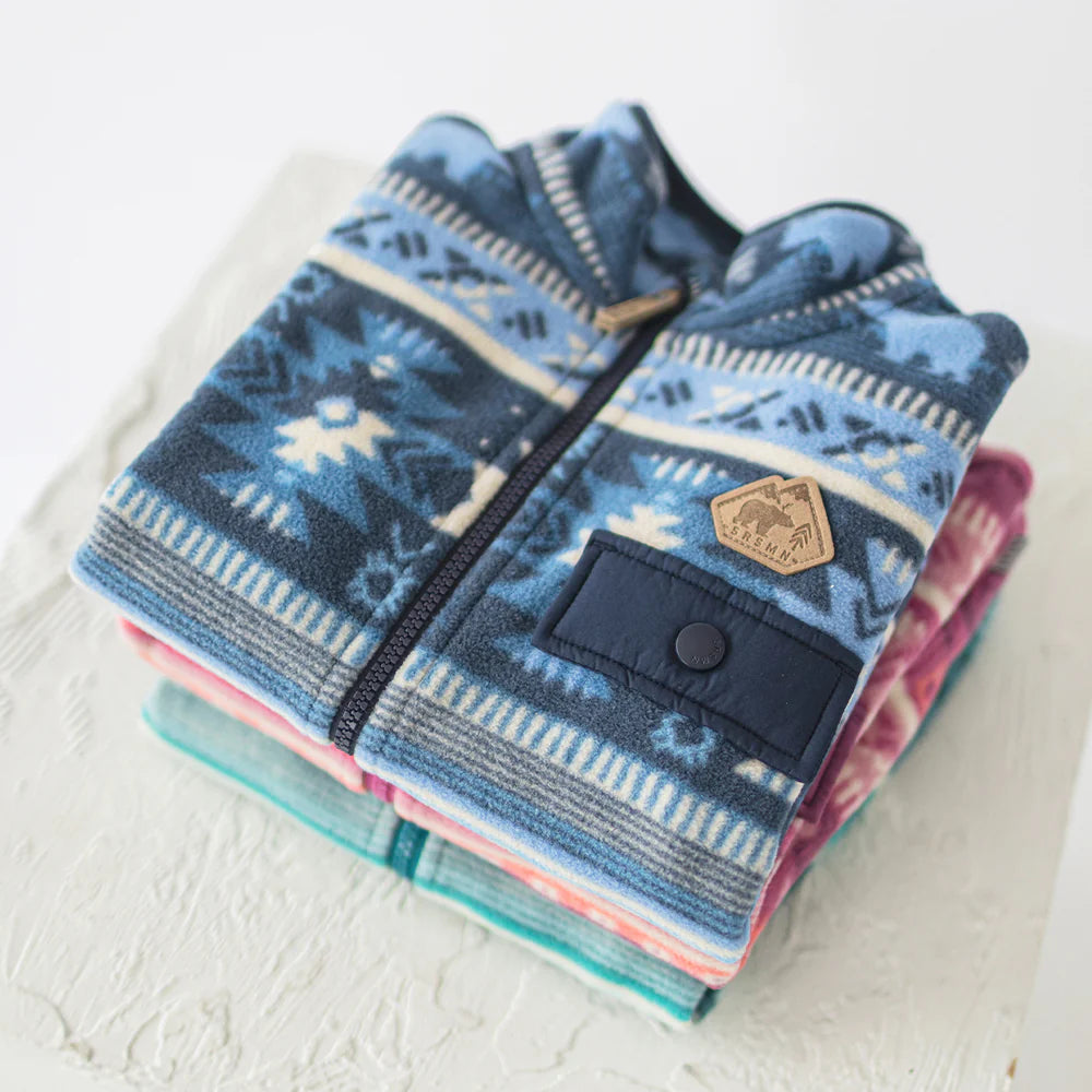 Blue Fleece Jacket With Patterns