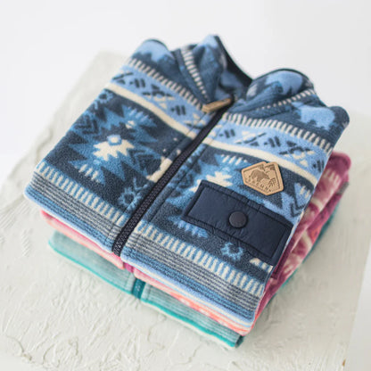 Blue Fleece Jacket With Patterns