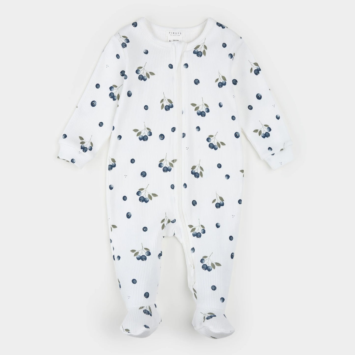 Blueberries Print on Off-White Ribbed Sleeper