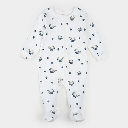 Blueberries Print on Off-White Ribbed Sleeper