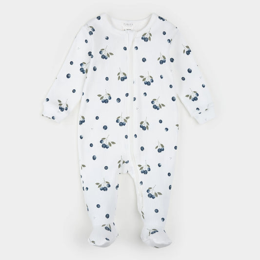 Blueberries Print on Off-White Ribbed Sleeper