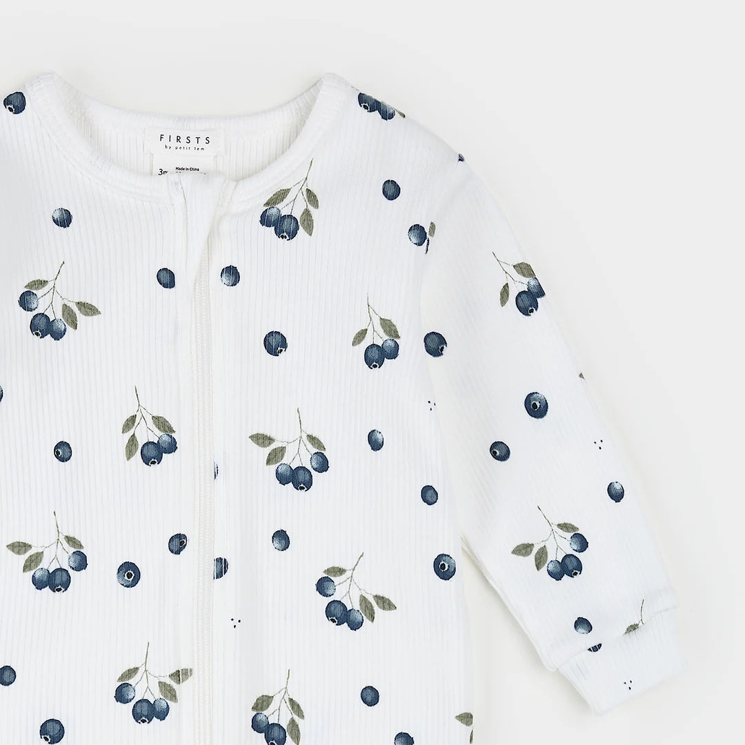 Blueberries Print on Off-White Ribbed Sleeper