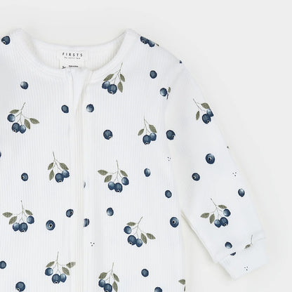 Blueberries Print on Off-White Ribbed Sleeper