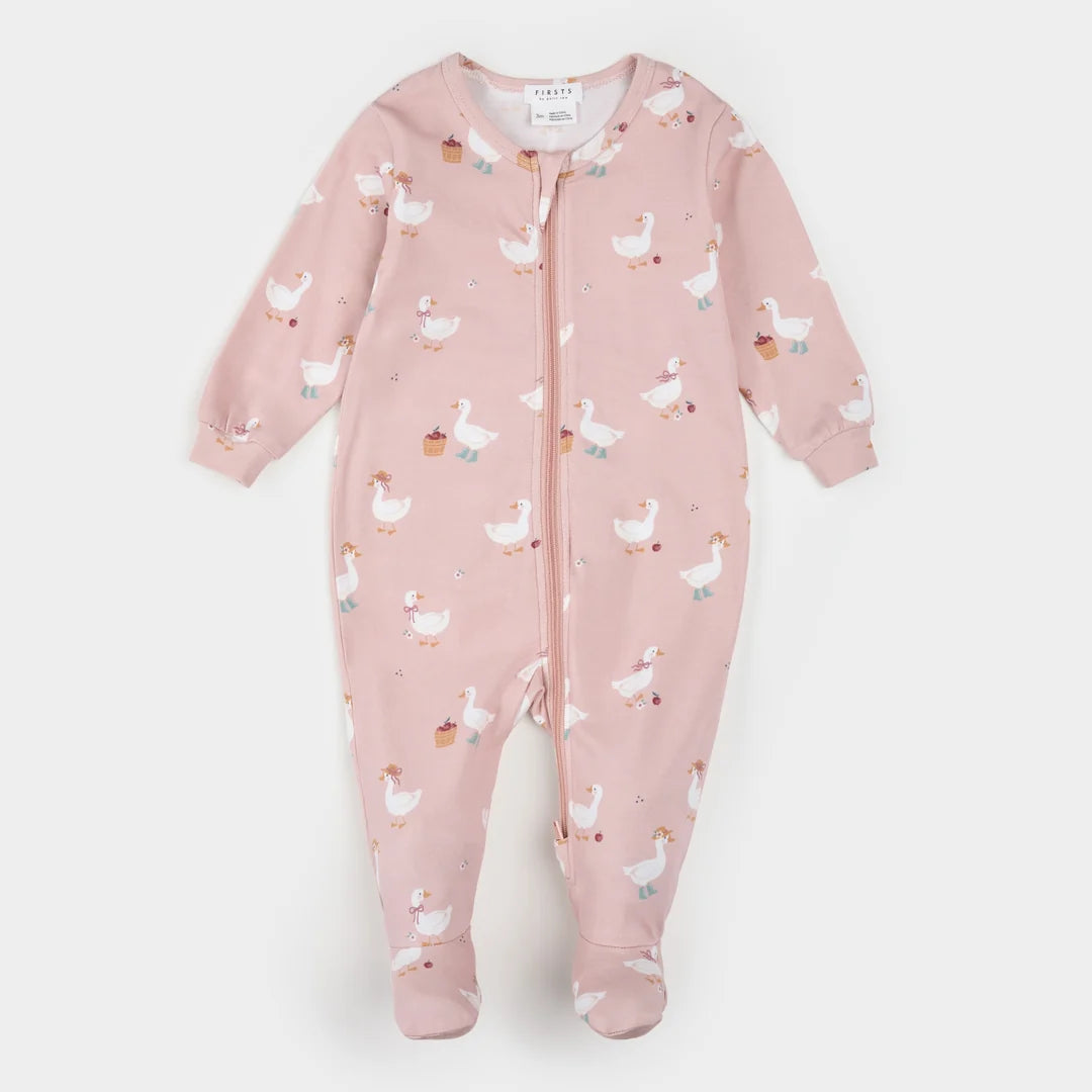 Dress-Up Duck Print on Primrose Sleeper