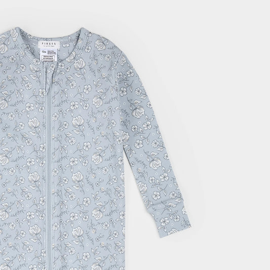 Frost Flower Print on Pearl Blue Convertible LunaKnit Sleeper