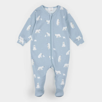 Polar Bear Family Print on Arctic Blue LunaKnit Sleeper