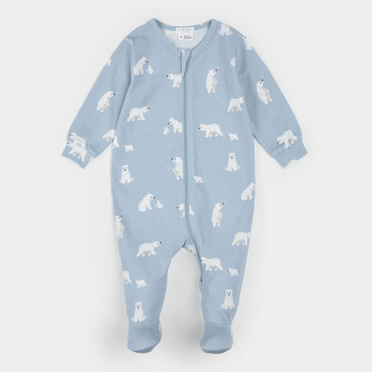 Polar Bear Family Print on Arctic Blue LunaKnit Sleeper