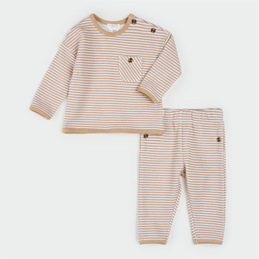 Mocha Striped Double Jersey Outfit Set