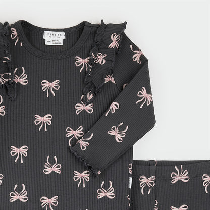 Ribbon Print on Flared Legging Set