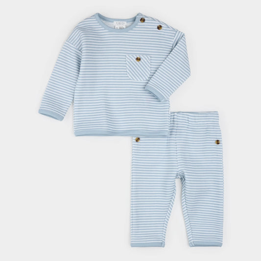 Arctic Blue Striped Double Jersey Outfit Set