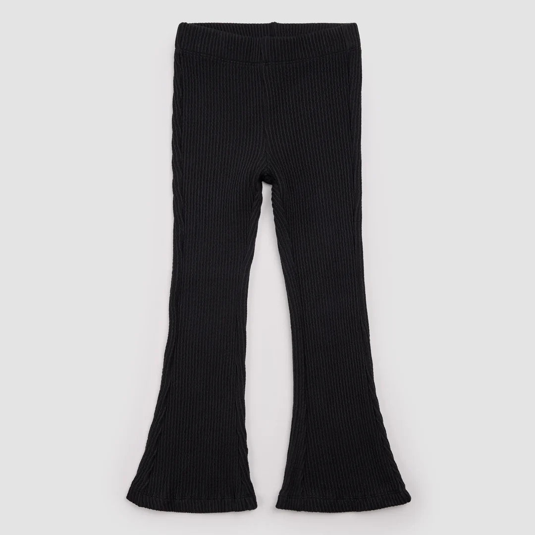 Kids Black Flared Rib Leggings