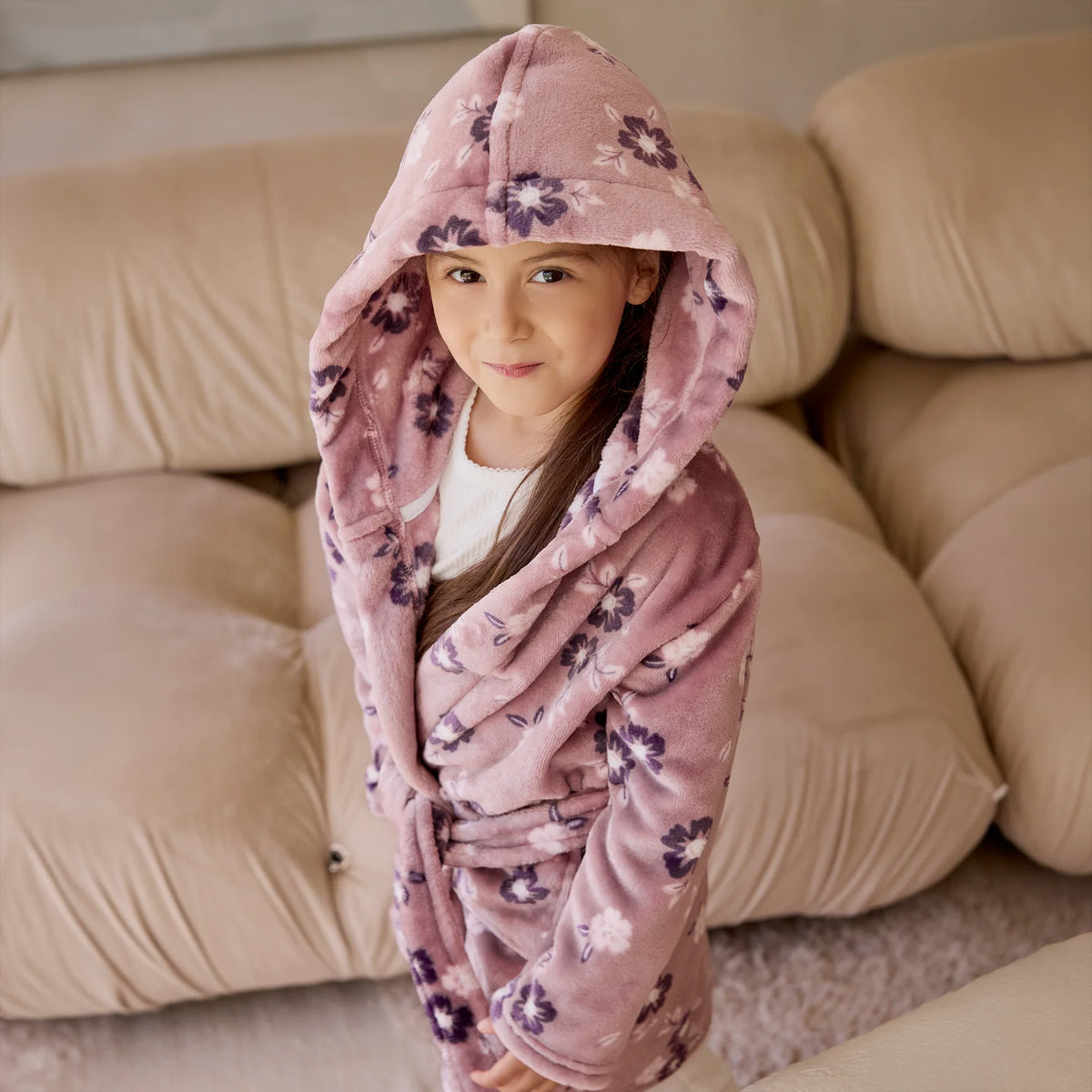Floral Print on Twilight Plush Robe