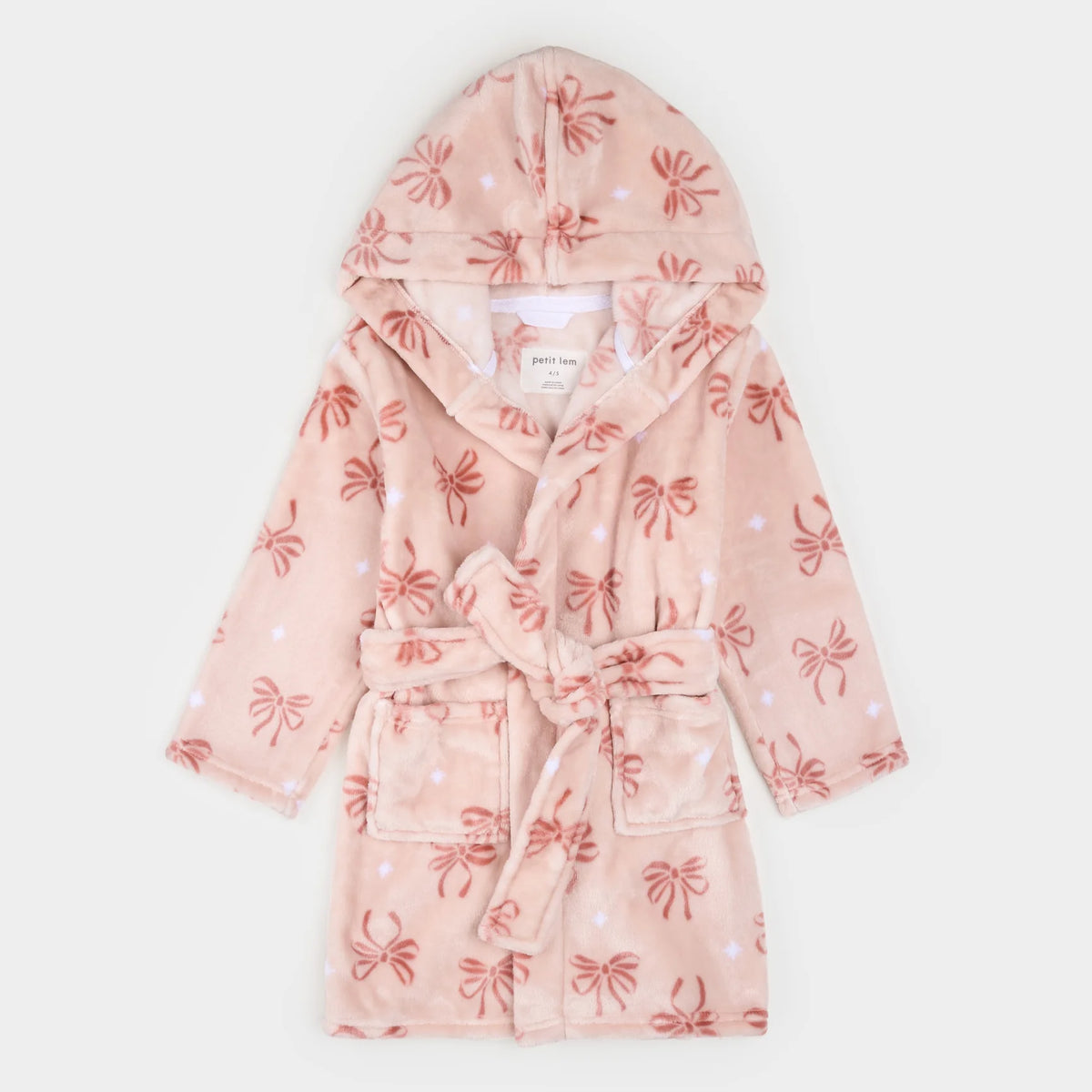 Ribbon Print on Misty Pink Plush Robe