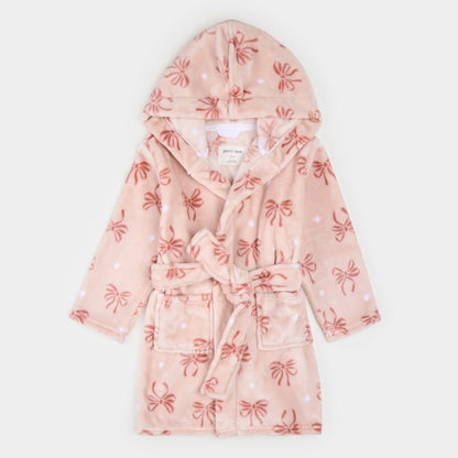 Ribbon Print on Misty Pink Plush Robe