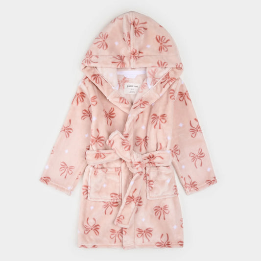 Ribbon Print on Misty Pink Plush Robe