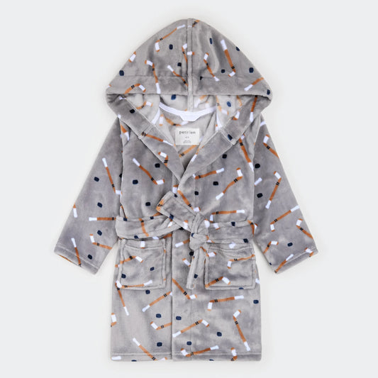 Slapstick Print on Indigo Plush Robe