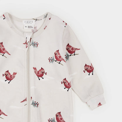 Cardinal Print on Crème LunaKnit Sleeper