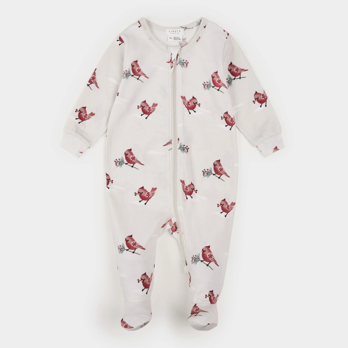 Cardinal Print on Crème LunaKnit Sleeper