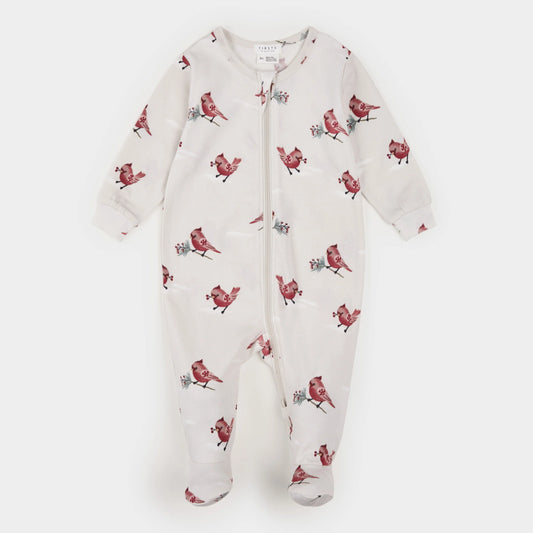 Cardinal Print on Crème LunaKnit Sleeper