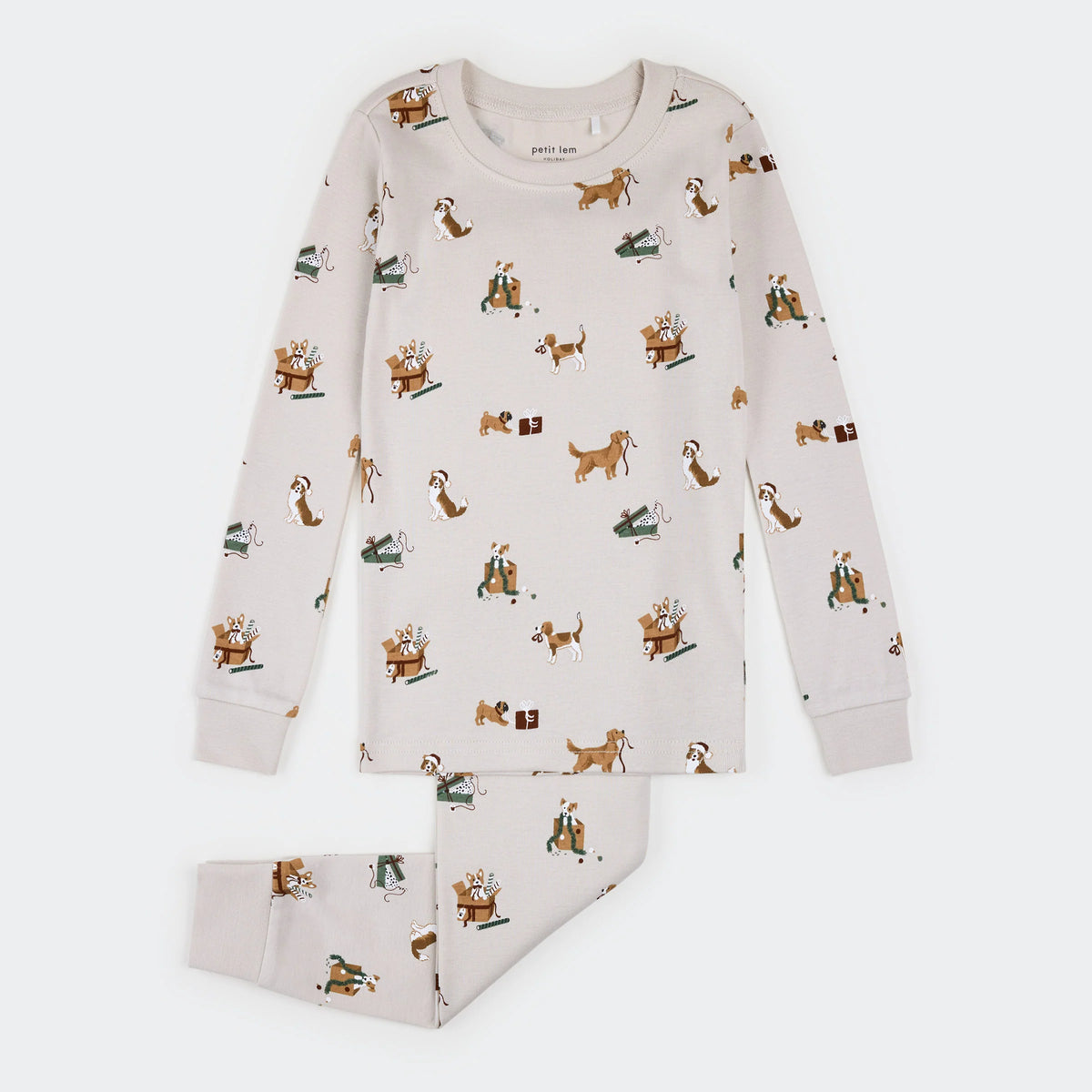 Santa Paws Print on Crème PJ Set