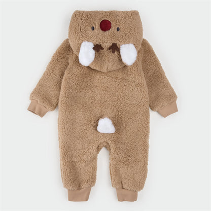 Littlest Reindeer on Taupe Sherpa Playsuit