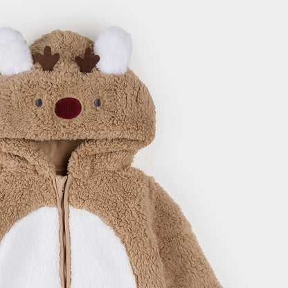Littlest Reindeer on Taupe Sherpa Playsuit