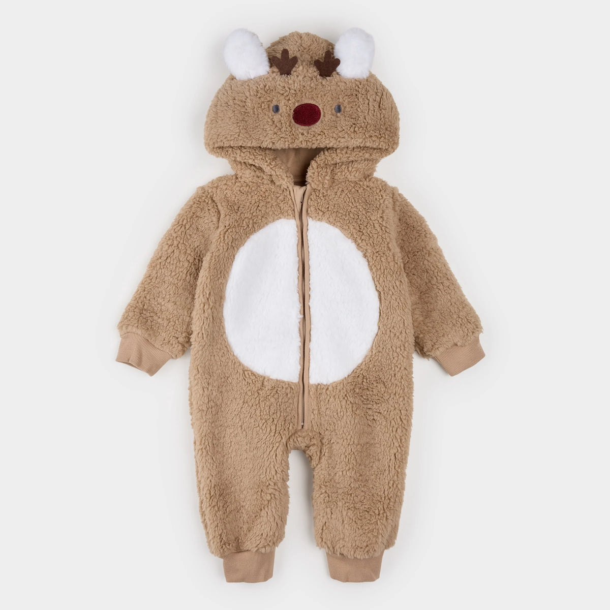 Littlest Reindeer on Taupe Sherpa Playsuit