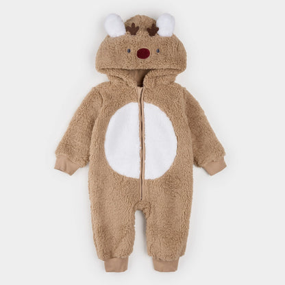 Littlest Reindeer on Taupe Sherpa Playsuit
