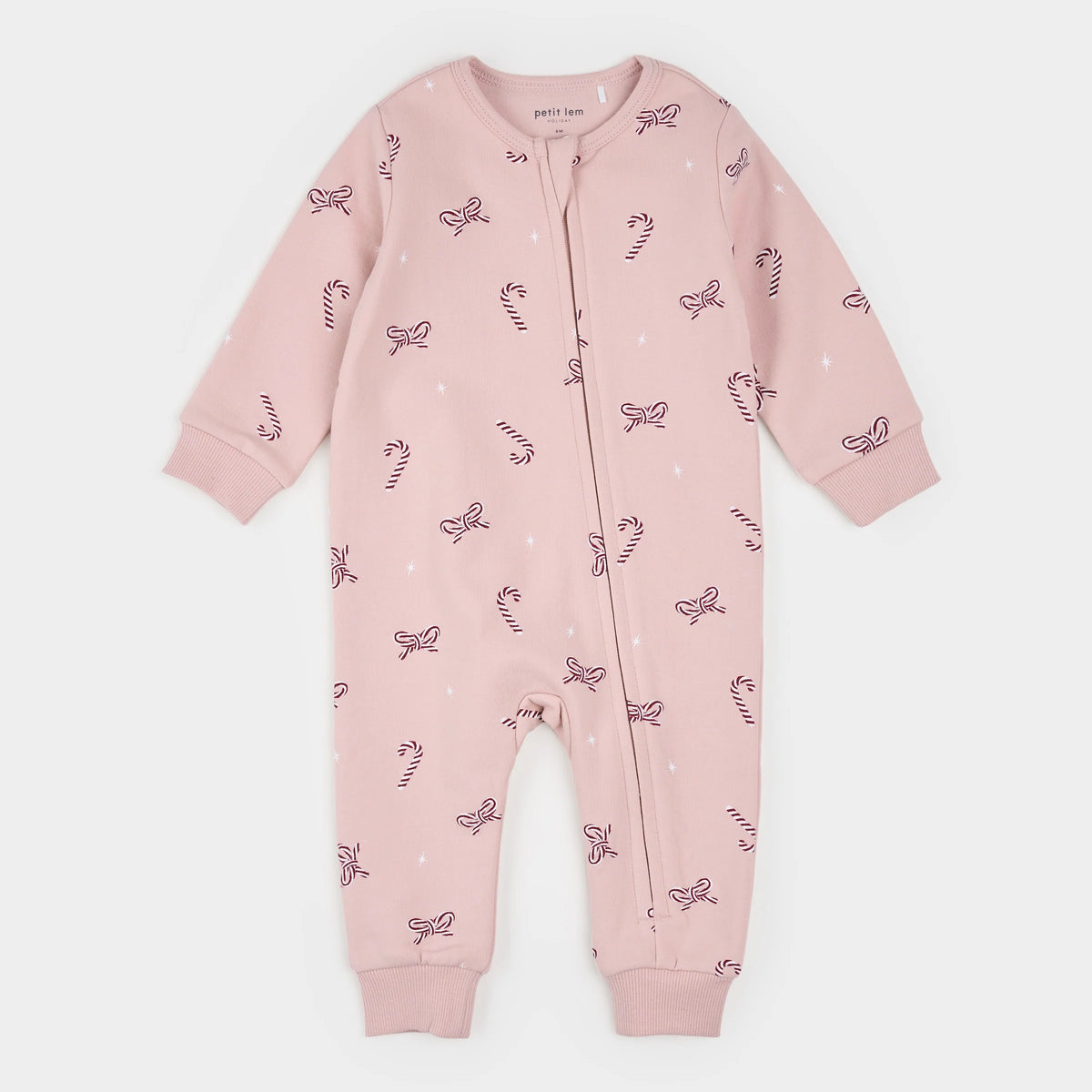 Candy Cane Dreams Print on Rose Fleece Playsuit