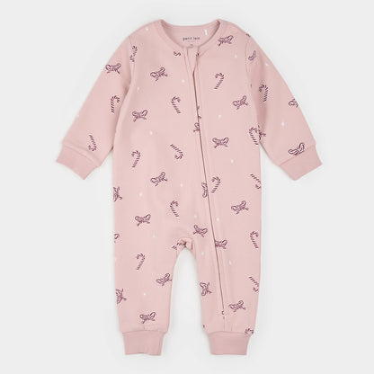 Candy Cane Dreams Print on Rose Fleece Playsuit