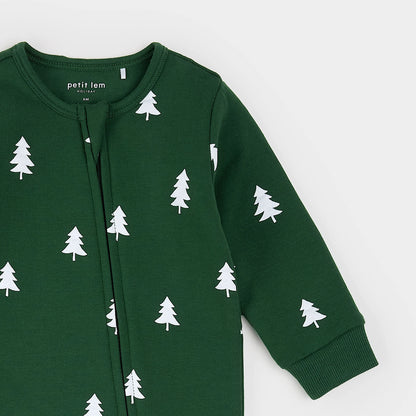 Pine Tree Print on Spruce Fleece Playsuit
