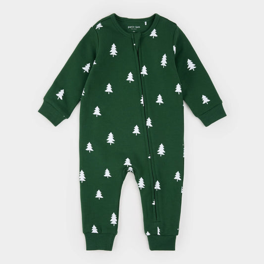 Pine Tree Print on Spruce Fleece Playsuit