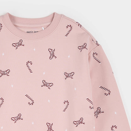 Candy Cane Dreams Print on Rose Fleece Sweatshirt