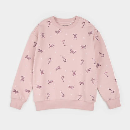 Candy Cane Dreams Print on Rose Fleece Sweatshirt