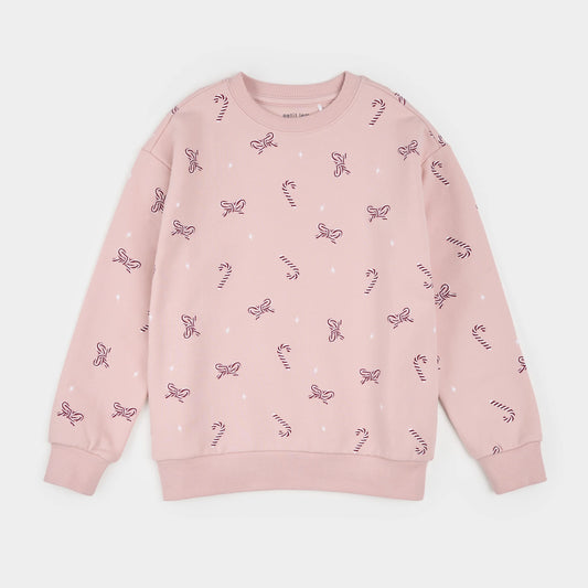 Candy Cane Dreams Print on Rose Fleece Sweatshirt