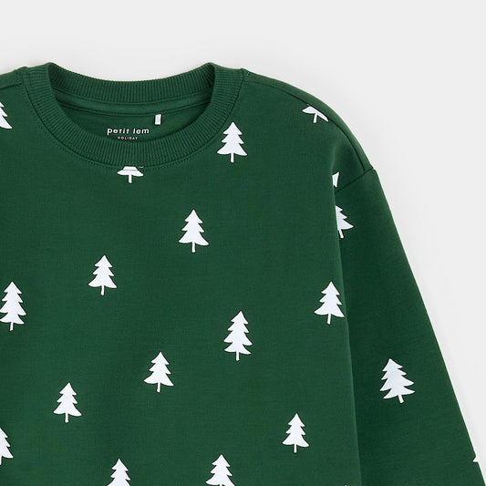 Pine Tree Print on Spruce Fleece Sweatshirt