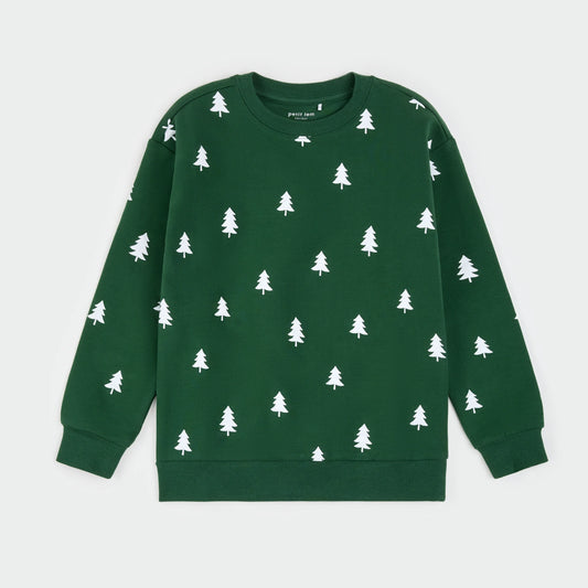 Pine Tree Print on Spruce Fleece Sweatshirt