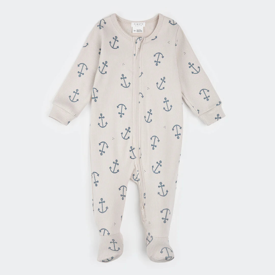 Anchors Print on Creme Ribbed Sleeper