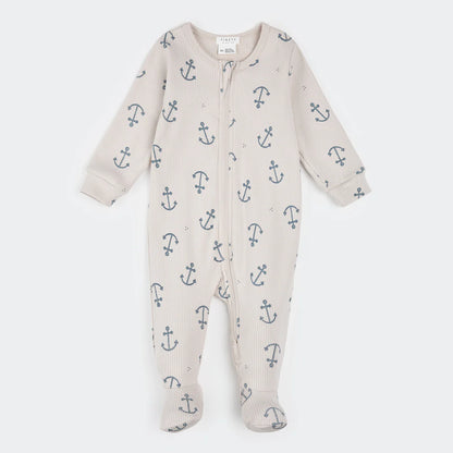 Anchors Print on Creme Ribbed Sleeper
