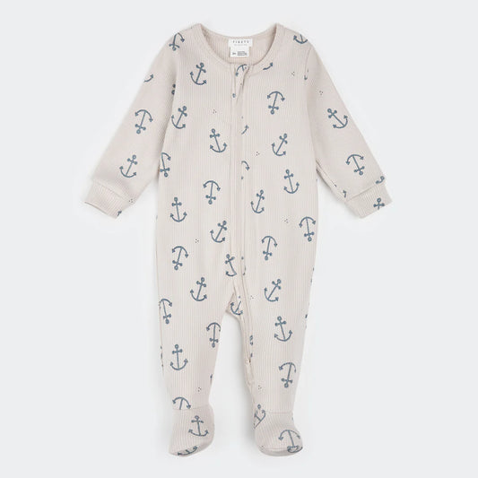 Anchors Print on Creme Ribbed Sleeper