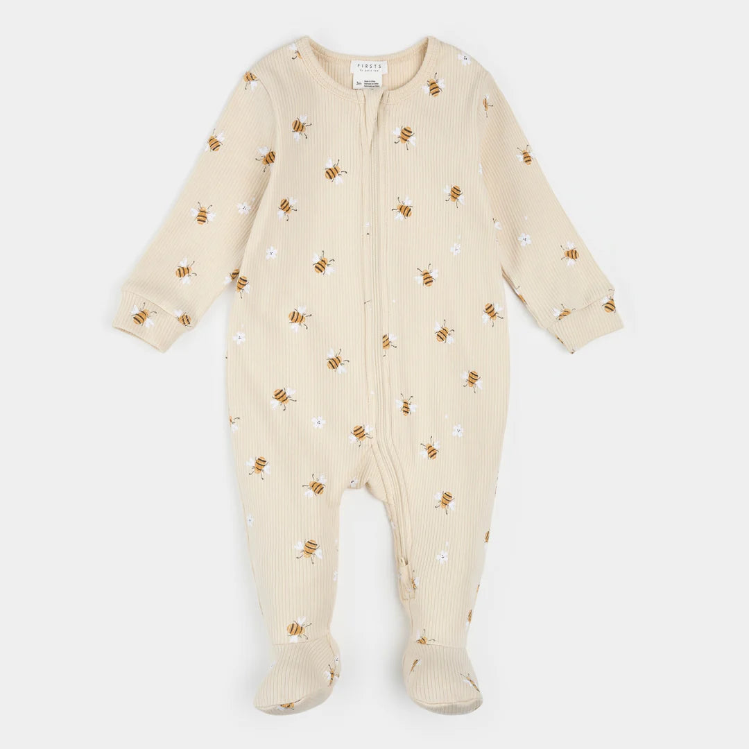 Bees Print on Ivory Ribbed Sleeper