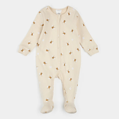 Bees Print on Ivory Ribbed Sleeper