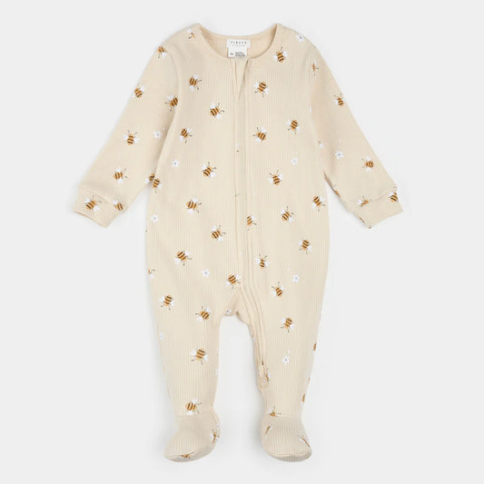 Bees Print on Ivory Ribbed Sleeper